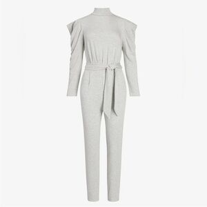 Express Gray Cozy Stretch Jersey Knit Belted Puff Sleeve Lounge Jumpsuit XL